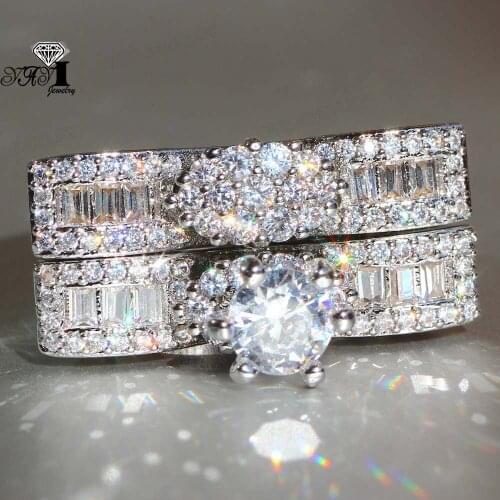 2pcs YaYI Fine Jewelry Fashion Princess Cut 8*8mm White Cubic Zirconia Silver Color Engagement Wedding Party Couples Rings