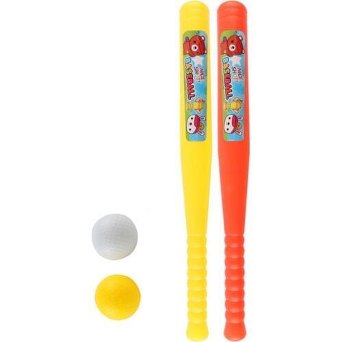 2 PCs Mini Plastic Random Color Baseball Bat and 2 PCs Comfortable Odorless Outdoor Balls for Kids Children Teenagers