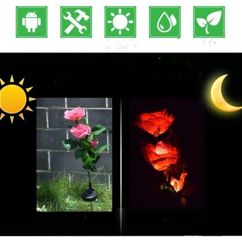 3 Heads Solar LED Garden Stake Landscape Light Rose Flower Stake Outdoor Party Wedding Lamp LED Solar Rose Flower Light Dropship