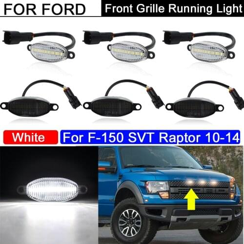 3Pcs Error Free Clear/Smoked Lens LED Front Grille Running Light Marker White DRL Lights For Ford F150 SVT Raptor 2010-2014