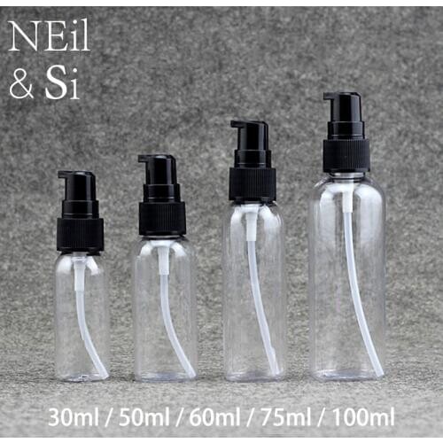30ml/50ml/60ml/75ml/100ml Plastic Pump Spray Bottle Cosmetic Cream Shampoo Lotion Press Bottles Black/White lid Free Shipping