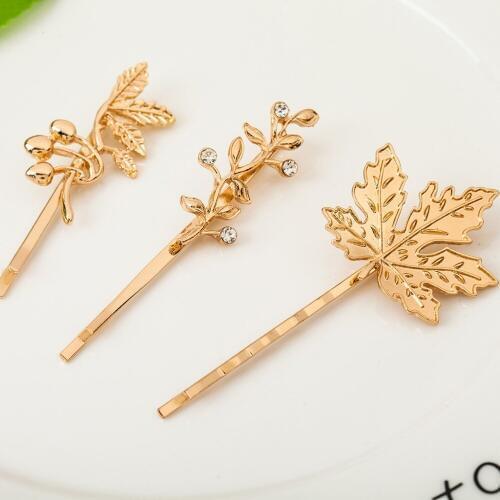 4 Patterns Branches Leaf Crystal Flower Golden Silver Plated Hair Clips and Pins Metallic Barrettes Hair Jewelry for Women