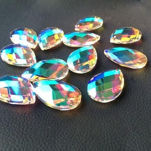 50pcs 38*22mm K9 Crystal Faceted Colorful Glass Drops Chandelier Faceted Pointed Oval Pendant, Shiny Crystal glass lamp Parts