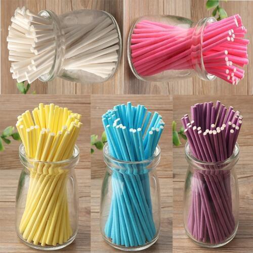 50pcs/lot 4"/6" Candy Color DIY Craft Sugar DIY Sucker Popsicle Lolly Rod Lollipop Solid Paper Sticks