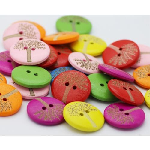 50PCs Mixed Kids Apple Wooden Buttons Sewing Scrapbooking For Child Handmade 2 Holes