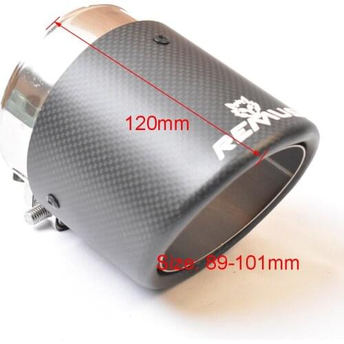 86-101mm Car Exhaust Tail Pipe Matt Carbon Fiber Stainless Steel Curly Flange Muffler Tip With Remus Logo For X5