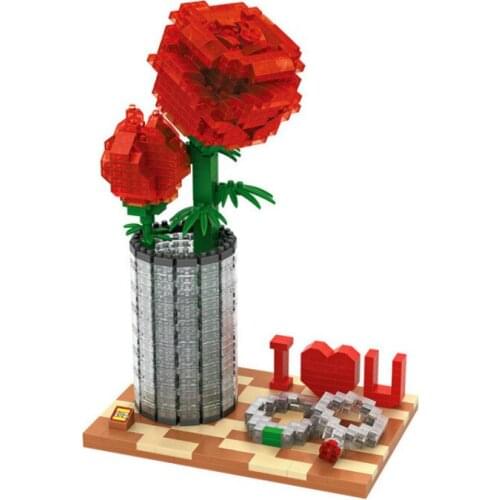 920pcs 9022 Rose Diamond Blocks Valentine Day Love You Building Toys Red Rose Auction Figure Adults Toys Gifts for Girls