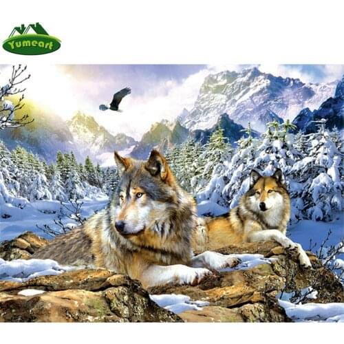 Diy Diamond Painting Cross Stitch Scenery Pattern 3D Full Diamond Embroidery Snow Wolf Picture Crystal Diamond Mosaic Wall Art
