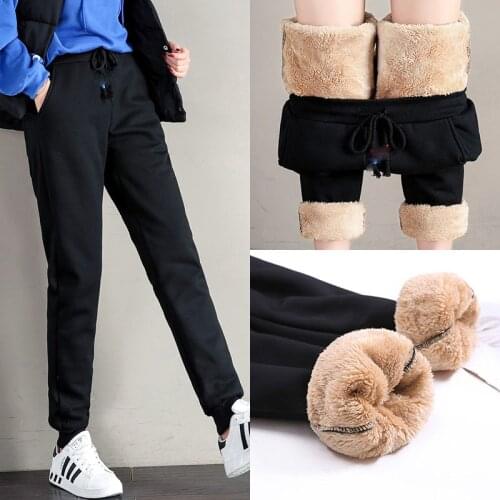 New 2021Women Winter Thick Lambskin Cashmere Pants Warm Female Casual Cotton Pants Loose Harlan Long Trousers Plus Size S-5XL