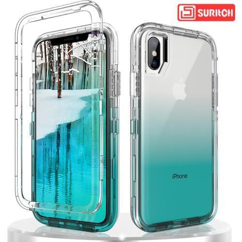 Luxury Gradient Color Clear Phone Case For iPhone 7 8 6 Plus X XR XS Max Case Transparent hard PC Soft TPU Colorful Case Coque