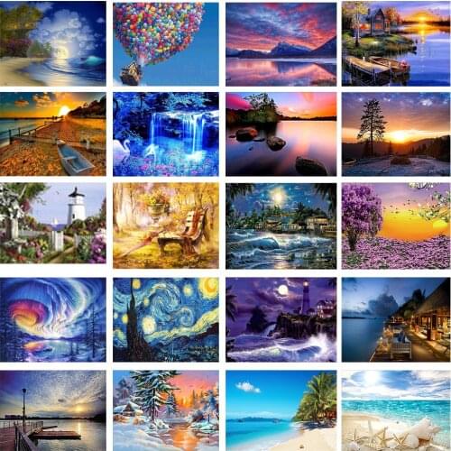 DIY 5D Diamond Painting Landscape Dusk Full Circle/Full Square Rhinestone Kit Cross Stitch Mosaic Picture Home Handmade