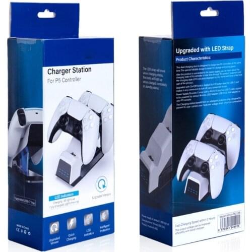 For PS5 Game Controller Dual Ports Charging Dock Stand Gamepad Charger Adapter USB Cable X37A