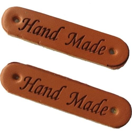 Free Shipping 50Pcs/Lots Hand Made Leather Labels For Clothes Bags Shoes Handmade Fabric Labels For Sewing Tags