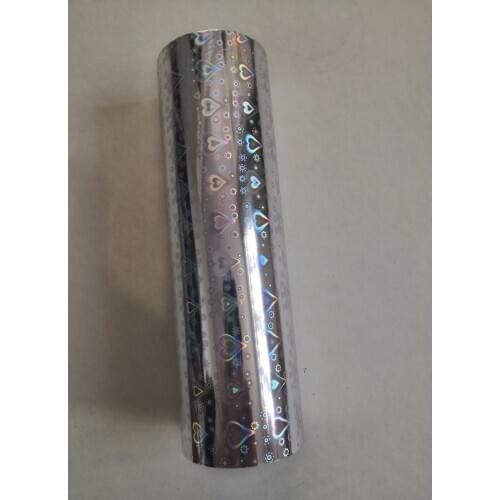 Hot stamping foil holographic foil silver color B16 heart design hot press on paper or plastic heat stamping film 21cm x 120m