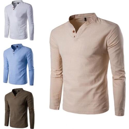 Men T Shirt Long Sleeve Chinese Style Cotton Loose Plus Size Casual Male Fashion Retro Vintage Solid Color 4XL Summer Autumn