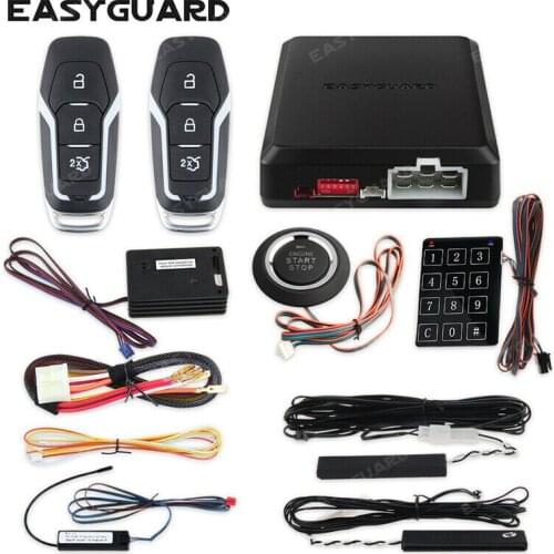 EASYGUARD intelligent car alarm passive keyless entry remote engine starter stop push button password entry backup shock sensor