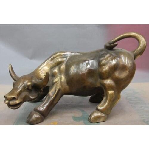 China Folk Bronze Copper Sculpture Fengshui Decoration Bull Cow Cattle Ox Statue