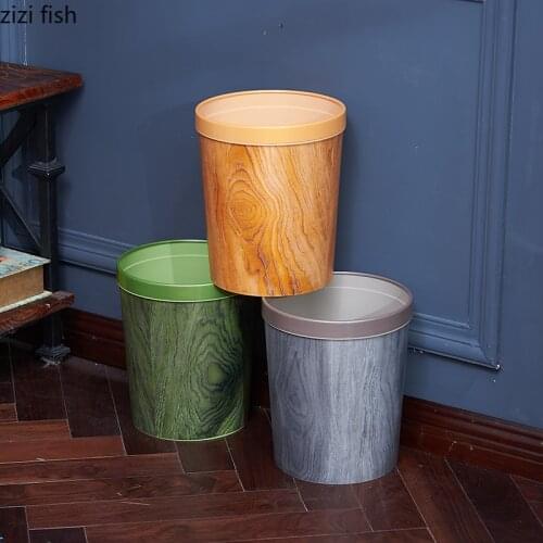 Classical Imitation Wood Trash Can Wastebasket Storage Basket Living Room Kitchen Bathroom Garbage Can Plastic Waste Bins