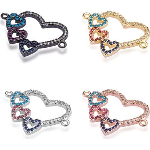 22*20mm 4 pcs heart pendant necklace connector jewelry accessories diy miniature precision inlay cubic zircon bracelet gift