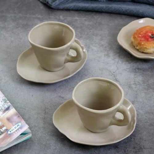 Creative Water Cup Irregular Handmade Ceramic Cups Restaurant Home Coffee Cup Afternoon Teacup Brief Pure Color with Dish Mat