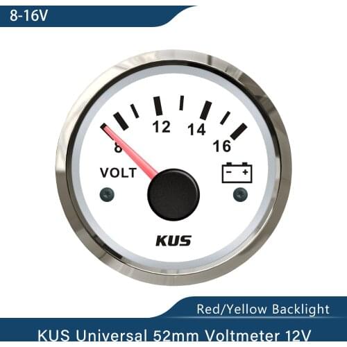 KUS Marine 52mm(2") Voltmeter Electrical Car Truck 12V 8-16V Red and Yellow available Backlight for Car Boat
