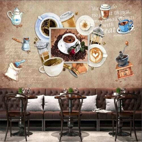 Custom Hand-painted Retro Coffee Theme Picture 3D Wall Paper Cafe Bar Industrial Decor Mural Lounge Bar Self-adhesive Wallpaper