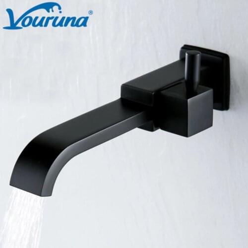 VOURUNA Wall Mounted Bibcock Faucet Black Taps Bathroom Mop pool Sink Tap Outdoor Faucet For Garden
