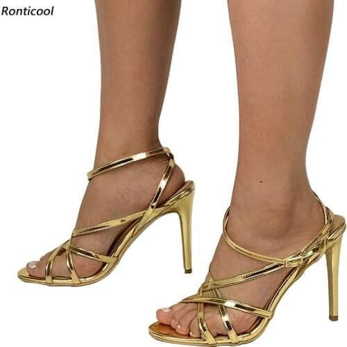 Ronticool New Women Summer Gladiator Sandals Stiletto High Heel Open Toe Gorgeous Gold Silver Champagne Party Shoes US Size 5-15