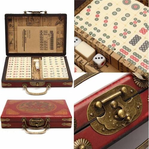 NEW Arrival 144 Tiles Mah-Jong Set Multi-color Portable Vintage Mahjong Rare Chinese Toy With Bamboo Box 1.9cm x 1.1cm x 1.3cm