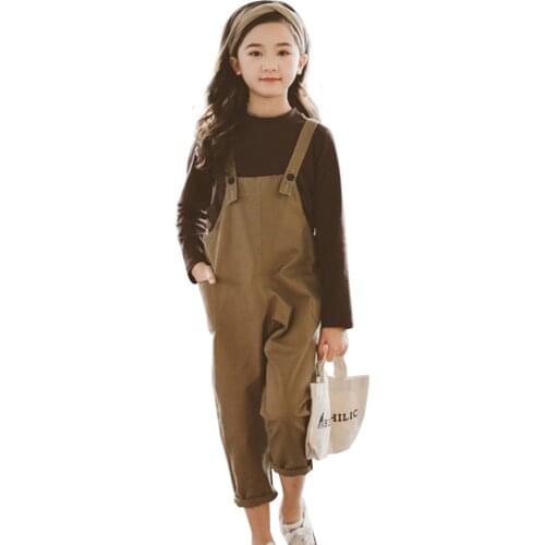 Big Girls Clothing Solid Color Costume For Girls Tshirt + Jumpsuit Girls Clothes Spring Autumn Childrens Clothes 6 8 10 12 14
