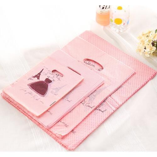 Wholesale 50pcs Dress Print Pink Plastic Bag 25x35cm Big Jewelry Boutique Gift Packaging Plastic Shopping Bags With Handle Z165