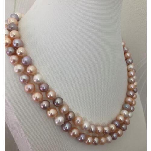 Two strands 9-10mm round multicolor pearl necklace 18"19"
