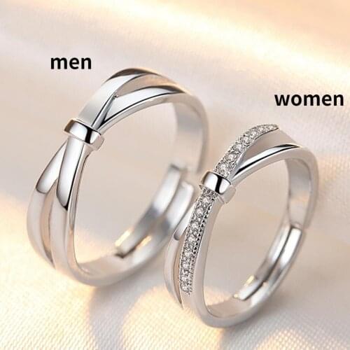 Couple Ring Fashion New Style Bow Ring Luster Silver Plated Zircon Ring Mens and Womens Engagement Wedding Jewelry