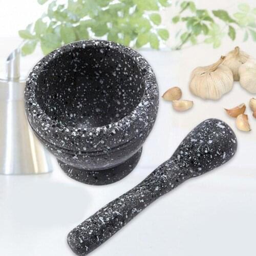 Garlic Press Herb Pepper Pestle Grinder Wooden Granite Pot Grinding Mixing Bowl Tool Kitchen Mortar Grinder S0L9
