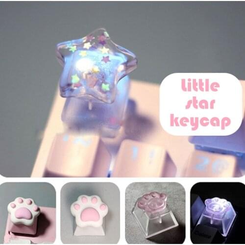 Transparent ESC personality keycap R4 mechanical keyboard Glitter crystal five-pointed star cat claw