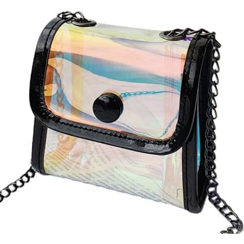 Hologram Clear Handbag Shoulder Crossbody Bag with Chain Mini Clear Clutch Bag Transparent Messenger Bag for Women Kids