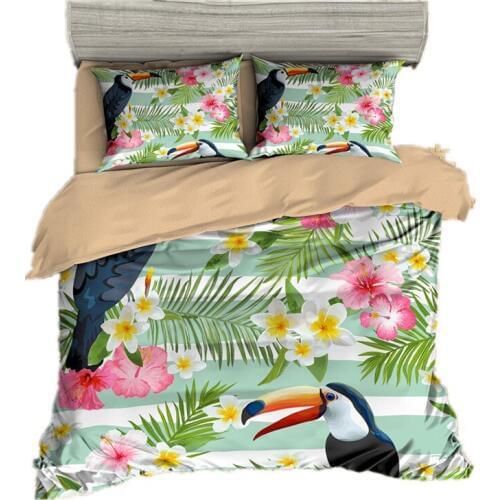 Fanaijia 3D Toucan Luxury Bedding Set queen size Cartoon Duvet Cover with Pillowcase Set Bed Linen full size bed set