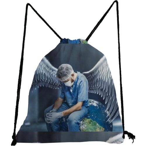Angel Nurse With Wings Printed Backpack Pretty Fashion Drawstring Bags Portable Shoe Bag To School High Capacity Storage Bag