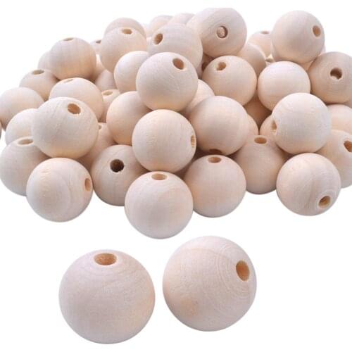 100pcs 20mm Natural Color Round Ball Wood Spacer Beads Jewelry Findings Charms