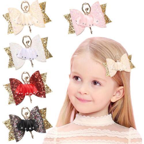 Cute fashion Ballerina Glitter Bow Sparkly Hair Clip for Women Girls Hairpin Children Kids Barrettes Hair Accessories