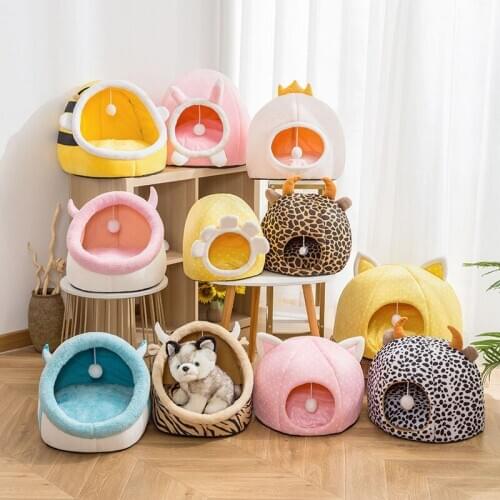 Cartoon Foldable Pet Dog Cat Tent House Kennel Winter Warm Nest Soft Sleeping Pad Animal Puppy Cave Sleeping Mat Nest Kennel Pet