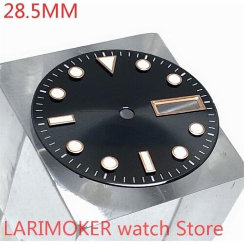 NO Bliger LOGO sterile 28.5mm dial date, suitable for MH36 case core, sports mens watch dials parts black