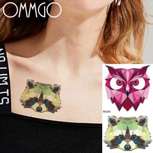 OMMGO Diamond Owl Raccoon Beer Temporary Tattoos For Kids Women Men Body Art Tatoos Waterproof Flash Boy Girl Arm Tattoo Sticker