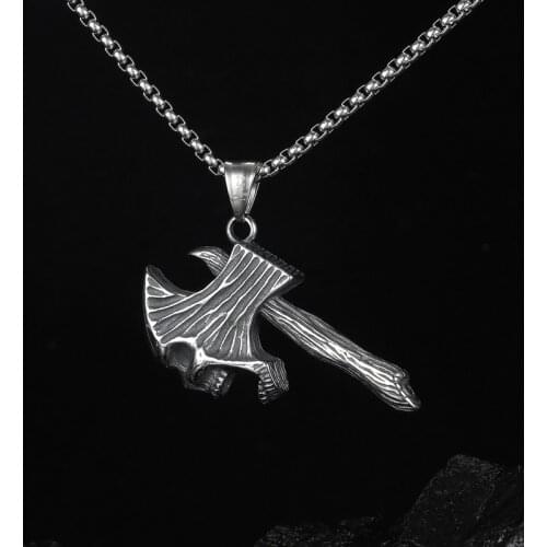 Hip Hop Skull Axe Pendant Necklace Vintage Viking Axe Pendant Stainless Steel Keel Chain Men Women Nordic Jewelry Dropshipping