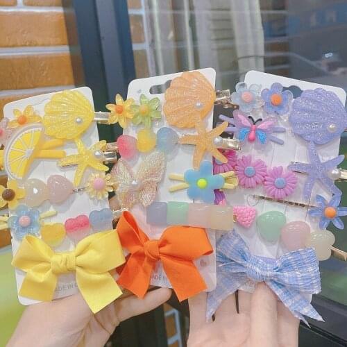 Fabric Bowknot Childrens Hairpin Starfish Shell Headband Duckbill Clip Set Plastic Head Flower Hair Accessories