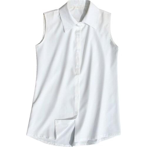 2020 summer new chiffon women shirts sleeveless turn-down collar solid loose office lady all match shirts tops plus size 4XL