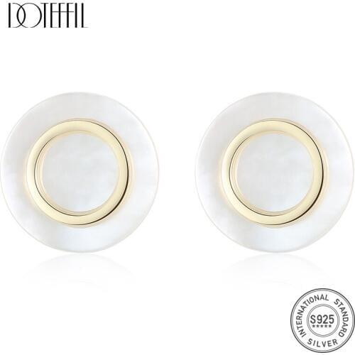 DOTEFFIL Earrings Natural Freshwater Pearl Round 925 Sterling Silver Sea Shell Pearl Stud Earring For Women Jewelry Wedding/Gift