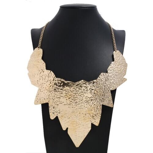 LZHLQ Metal Matte Leaves Maxi Necklace Women Bohemian Necklace Collar Punk Large Fashion Jewelry Statement Choker Ethnic Colar