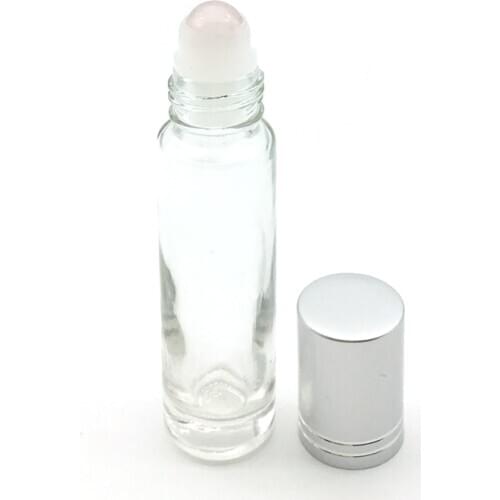 1pcs Natural Gemstone Roller Ball Empty Bottle 10ml Essential Oil Roll On Thick Clear Glass Bottles With Crystal Chips Bottle