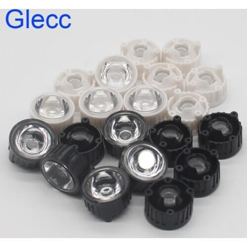 10pcs 5/15/25/30/45/60/90/120 degrees LED Lens With Black White Screws Holder For 1W 3W 5W High Power LED Lamp Light